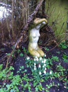 snowdrops and statue