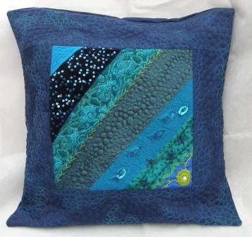 Blue Crazywork Cushion